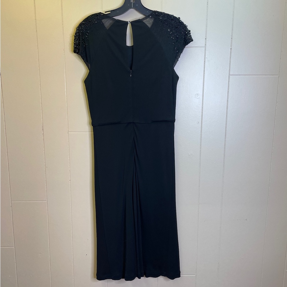 Badgley Mischka Embellished Cap Sleeve Sheath Dress Size 6 Solid Black - Picture 5 of 8